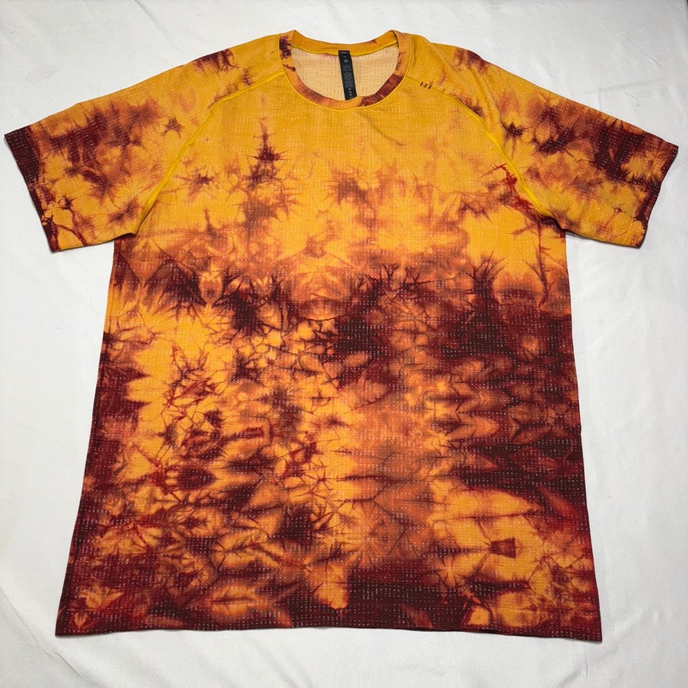 Lululemon Metal Vent Tech 2.0 Shirt Mens XL Orange Tie Dye Short Sleeve Training